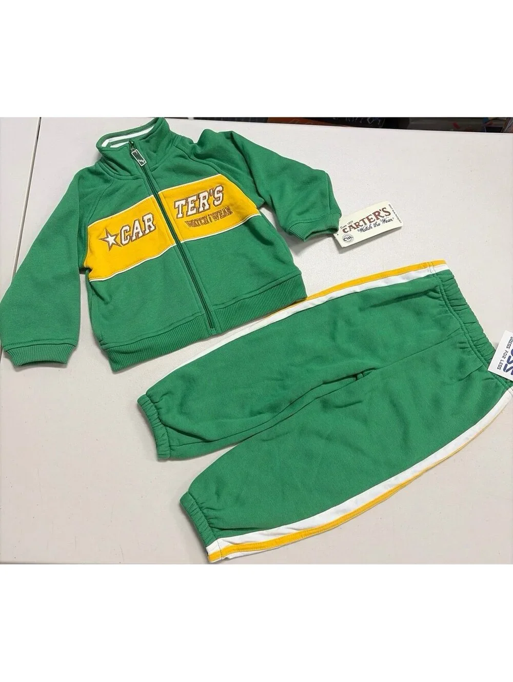 NWT Carter's Green & Yellow Sweatsuit Jumpsuit Tracksuit 3T